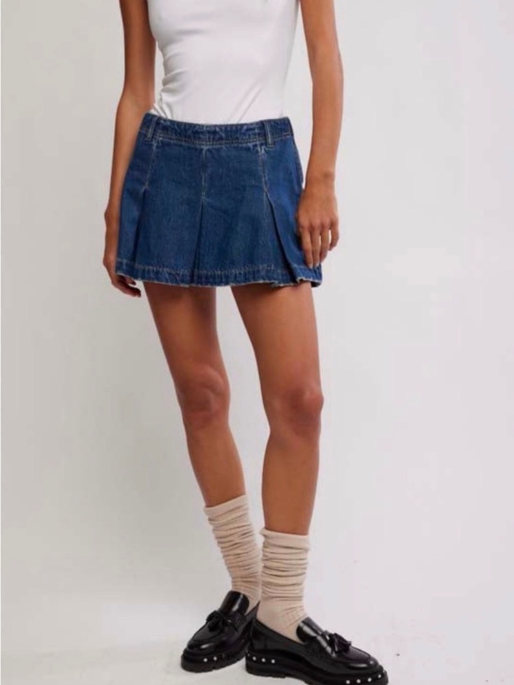 Free People Denim Pleated Mini Skirt - Dark Blue sz 25